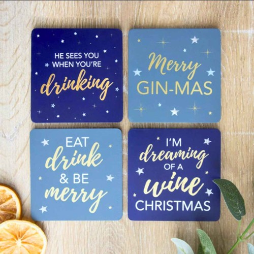 Juego de 4 posavasos navideños mensajes divertidos - Imagen 3 de 4