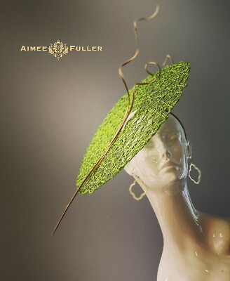 Aimee Fuller Royal Ascot Kentucky Derby Fascinator Green Tan Twirl Del Mar Hat