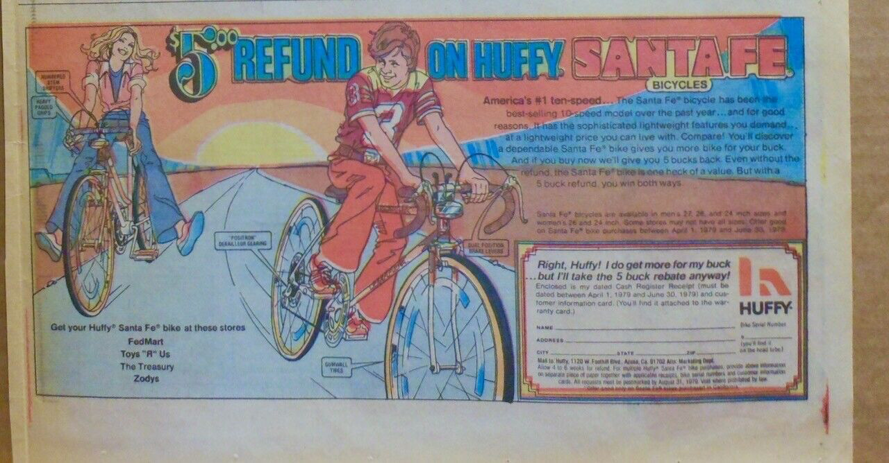 1979 Sunday newspaper ad for Huffy Santa Fe Bicycle - America's No.1 ten-speed