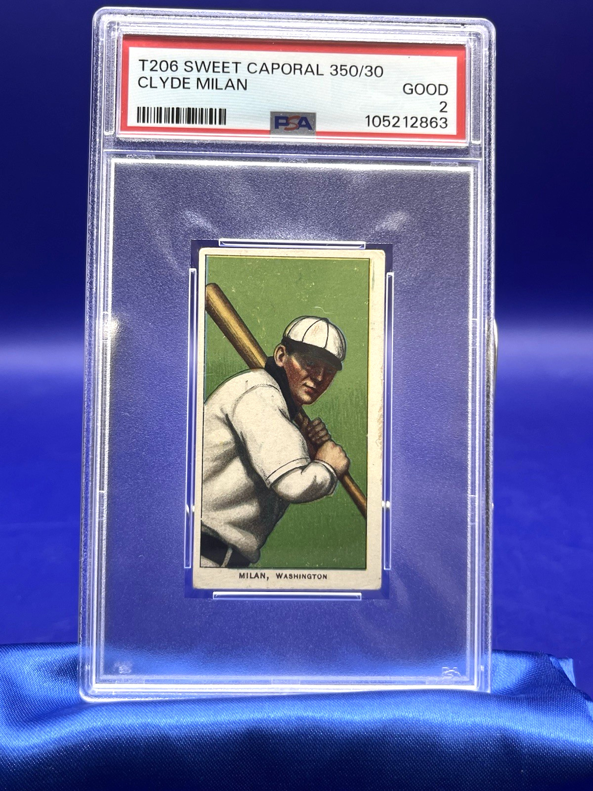 1909 T206 Clyde Milan Washington Sweet Caporal 350/30  PSA 2 freshly graded