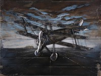 Wall Hanging Art Picture - Metal Airplane On Painted Wood - 100cm X 75cm Wall Hanging Art Picture - Metal Airplane On Painted Wood - 100cm X 75cm