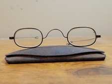 RARE Antique Wire Rimmed SQUARE Prescription Eyeglasses w/ Case, Preowned