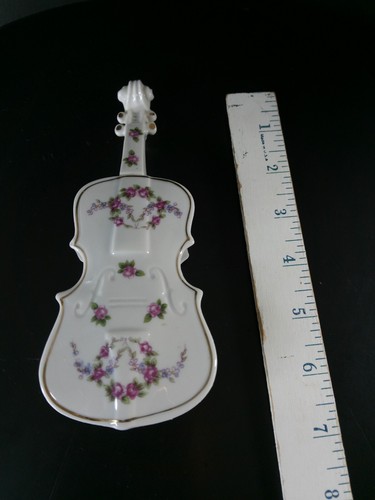Caja de baratija de instrumentos de viola de porcelana vintage hecha en Japón - Imagen 8 de 16