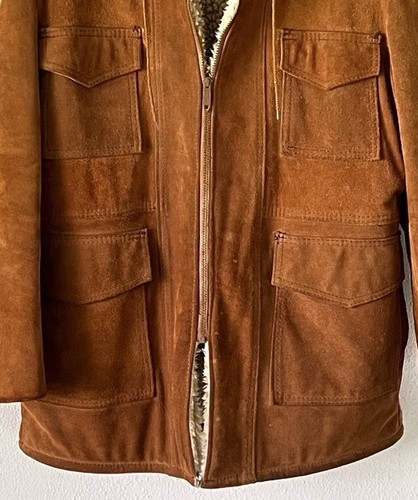 Vintage Bermans The Leather Expert Brown Leather Suede Jacket Lined Sherpa 42R - Picture 4 of 19