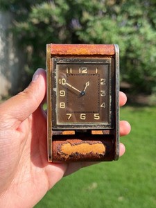 Vintage LeCoultre 8 Day Art Deco Travel Clock Purse Watch Swiss Leather Case