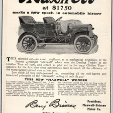 1907 Maxwell 26 HP Four-Cylinder Car Print Ad Briscoe Tarrytown NY Glidden Tour