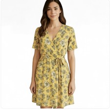 Torrid Dress S 10 Yellow Floral Flutter Sleeve Faux Wrap Garden Party Brunch