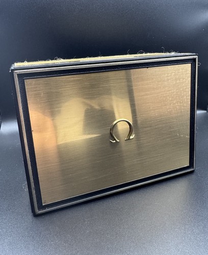 Caja de presentación de reloj individual OMEGA madera/terciopelo negro/dorado, tarjeta, vintage - Imagen 6 de 9