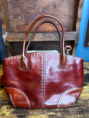 Vintage Fossil Brown Cognac Leather Satchel Handbag Whipstitch Shoulder Tote