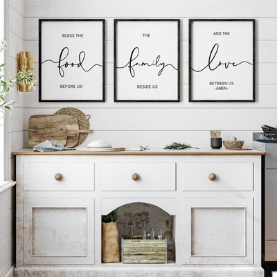 Heiple Set of 3 Framed Farmhouse Bless The Food Before Us Sign 11''x14'', Black