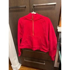 Lululemon Scuba Oversized Half-Zip Hoodie in a red shade with a gold zipper M-L