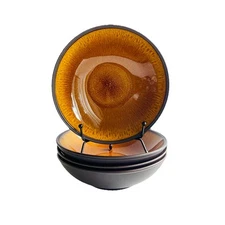 Pier 1 One Imports Stoneware Brown Soup Pasta Cereal Bowls Set of 4