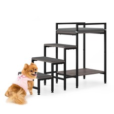 Pet Window Perch with Stairs, Grey Dog Window Perch with Stairs, 4 Steps Dog ...