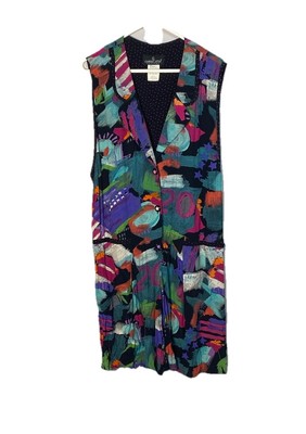 Vintage Carole Little Stars Stripes Novelty Print Rayon Button Front Romper 12