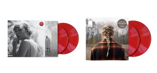 2-taylor swift red vinyl lp's meet me behind the mall and evermore new sealed