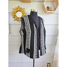 Vintage 1970s Black White Geometric Vest  Hippie Knit Vest - L