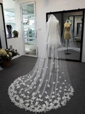 White Ivory Bridal Veil Long Cathedral Wedding VeilS 3D Flowers Petals Veil