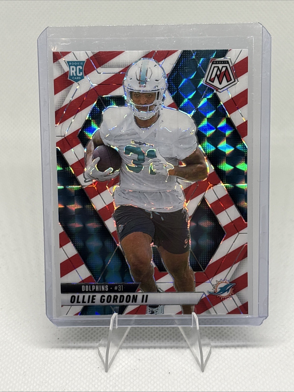 2025 Mosaic Ollie Gordon II Rookies RC Red White Stripe Prizm #310 Refractor