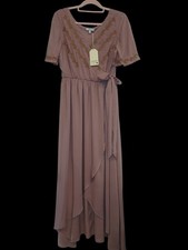 NWT Embroidered Maxi Dress Flutter Sleeve Faux Wrap Prairie Romantic Garden Sz S