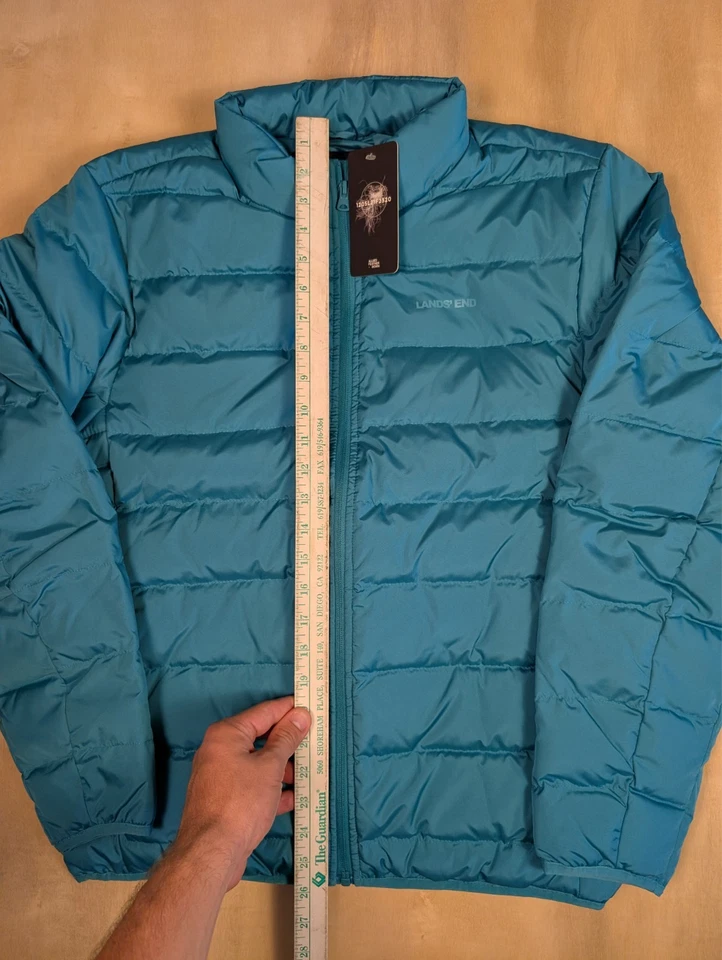 Lands End Down Puffer Jacket Mens Small Blue Teal 600 Fill Down Feather - Image 3 of 4