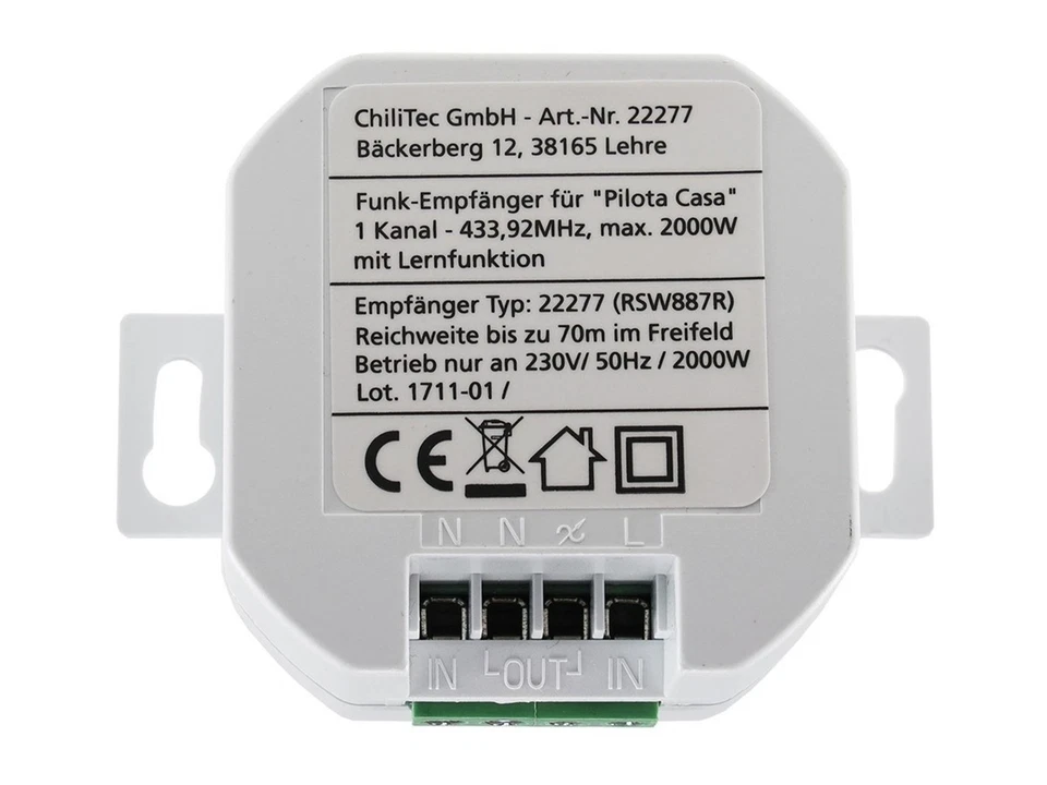 Funk-Empfänger Pilota Casa 1-Kanal 230V Universal einsetzbar Max. 2000Watt 70m R - Bild 2 von 4