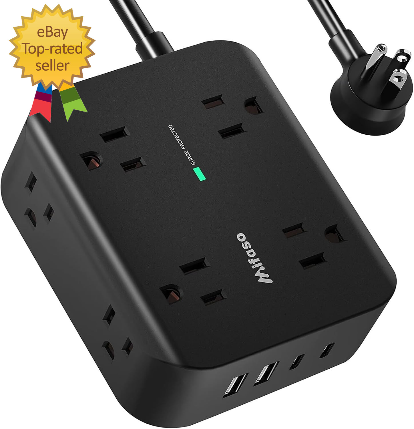 Power Strip Surge Protector -Flat Plug Wall Mount 8 Wide Outlets with 4 USB Port
