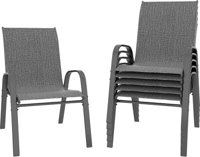 6 Stackable Dark Grey Outdoor Patio Chairs - All-Weather Design