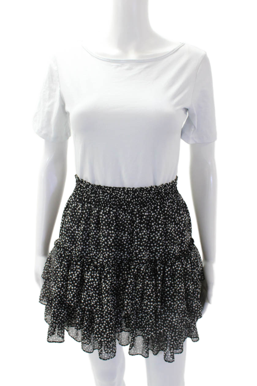 Misa Womens Smocked Waist Polka Dot Layered Ruffled Mini Skirt Black Size SFree Shipping in US $100+ Orders | $6.95 Orders Below