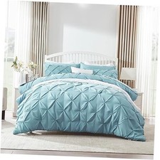 Fluffy Comforter Queen Set, 7 Pieces Queen 7-Piece Set Pinch Pleat Flint Blue
