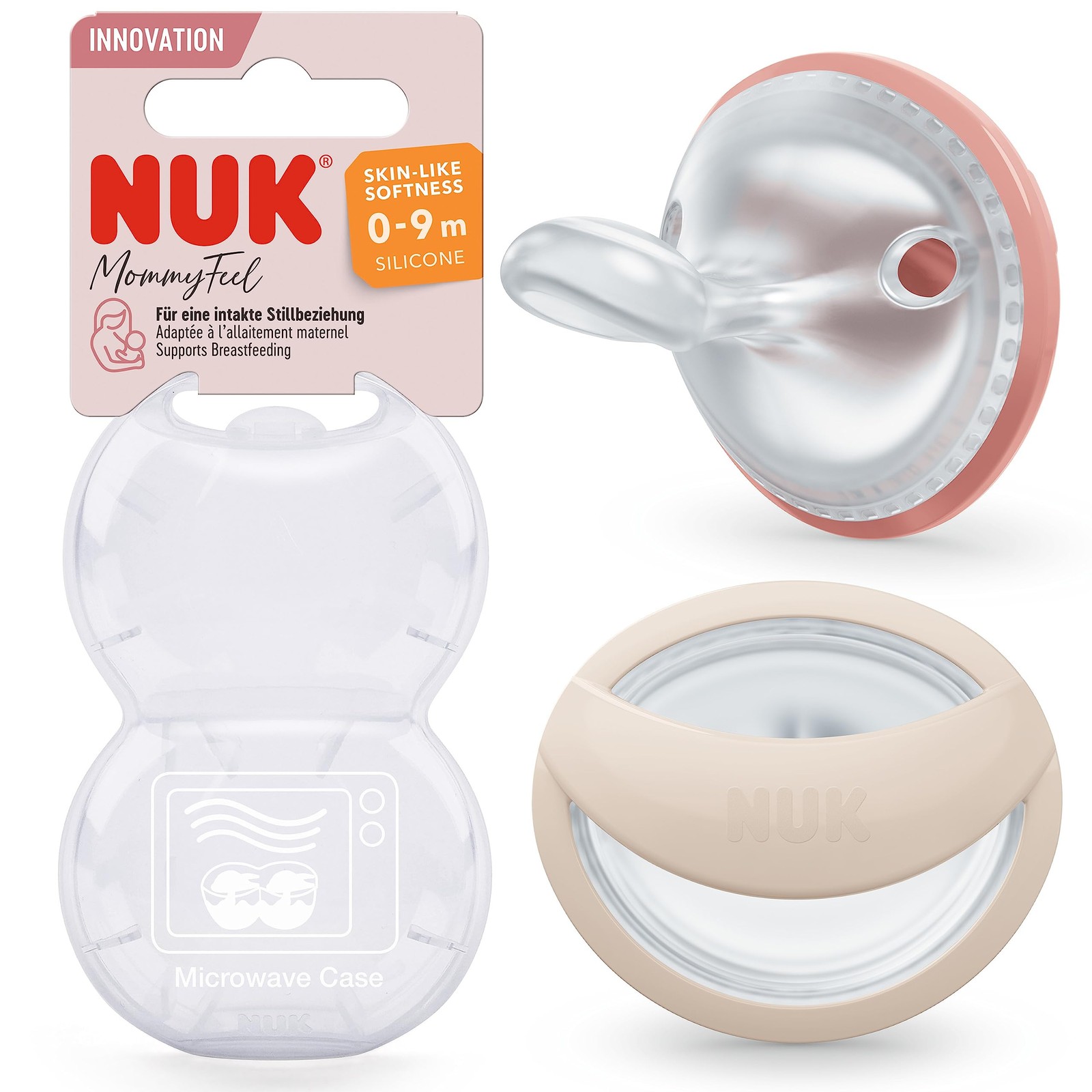 NUK MommyFeel Baby Dummy | 0-9 Months | Breastfeeding Friendly Soothers Blush