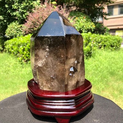 4.86LB Natural Smoky Quartz Crystal Mineral Specimen Reiki Healing+Stand