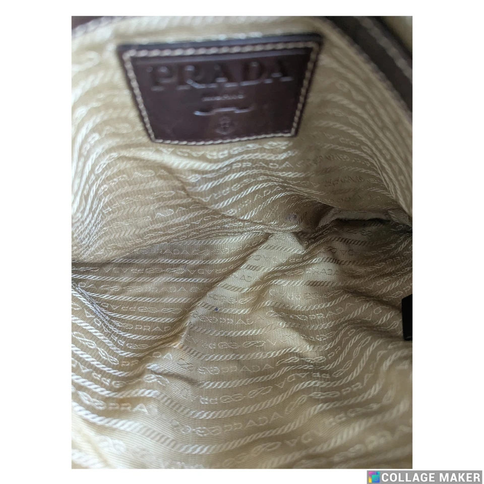 Bolso de Hombro Prada Jacquard Logo Cuero Lona Marrón Usado Auténtico Envío Foto 4 de 4