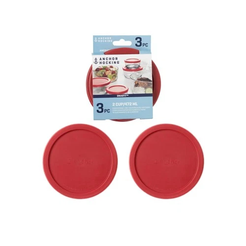 Anchor Hocking Classic Round Food Storage SnugFit Replacement Lids, Red, 2 Cu...