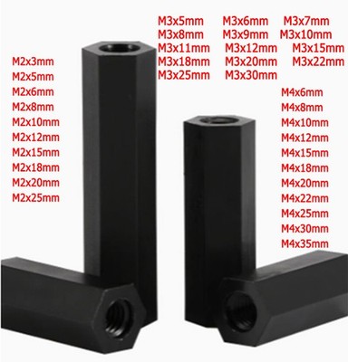 M2 M3 M4 Female-Female Black Nylon Hex Column Standoff Support Spacer Pillar