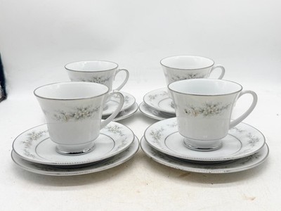 NORITAKE MELISSA 3080 TEETASSE UND UNTERTASSE TELLER TRIO SET X4