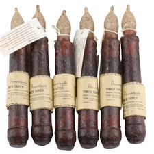 LED Timer Taper Flicker Candles Burgundy Grungy Primitive Battery 6.5" Set of 6