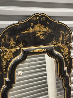 Antique Chinoiserie Full Length Mirror Black Lacquer Gold Hand