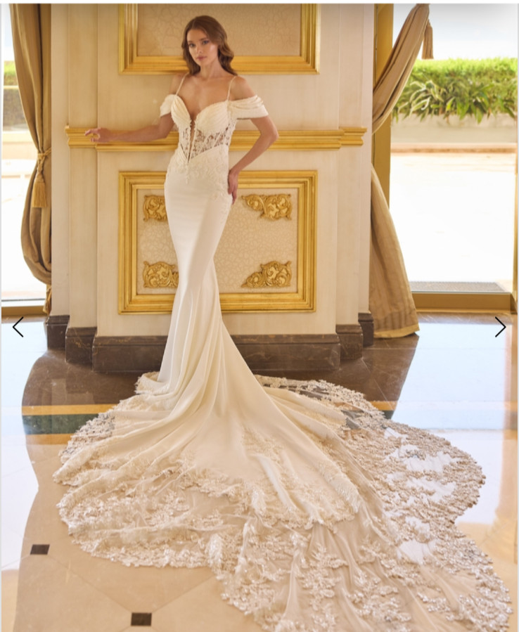 Couture wedding gown by Madam Burcu sz 8-14 cathedral train swarovski high slit image 3
