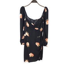 Reformation Amala Mini Dress Womens 12 Ingrid Black Floral Long Sleeve Ruched