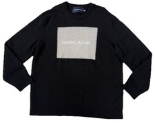Calvin Klein Jeans Wool Sweater XXL Black Grey Colorblock Logo Crewneck