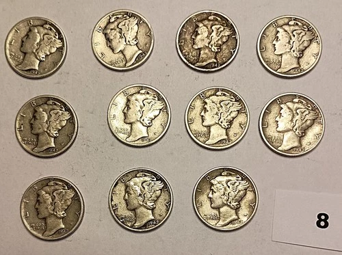 Bulk Lot of 11 US 90% Silver Mercury Dimes