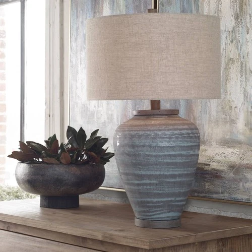 Uttermost Pelia 27 1/2" Blue Gray Coastal Modern Ceramic Table Lamp - Picture 8 of 10