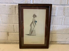 Antique 19th Cent. Engraving Fashion Print Woman Parisian Summer Promenade Dress
