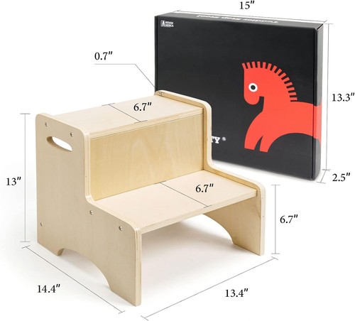 Wooden Toddler Step Stool for Kids, Bathroom Potty Toilet Reach Kitchen Sink - Picture 6 of 8