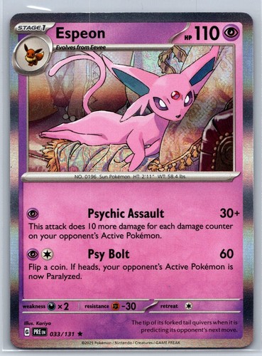 Espeon - Holo Rare - Prismatic Evolutions 033/131 Pokemon Card NM - Picture 1 of 2