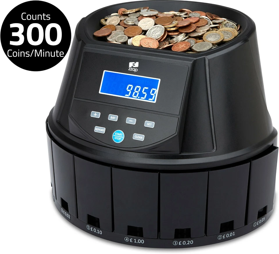 COIN MONEY COUNTER SORTER MACHINE CASH CURRENCY COUNTING GBP AUTOMATIC UK ZZAP