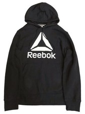 Mens Black  White Reebok Hoodie Sweatshirt Athletic Pull-Over Top 2XL