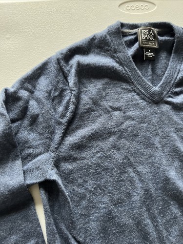 Jos A Bank Travelers Collection Mens Merino Wool Sweater Medium V Neck Blue - Picture 3 of 8