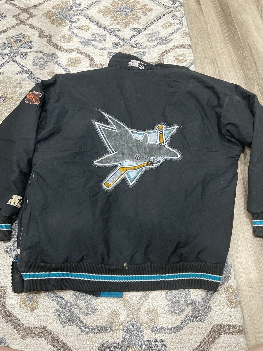 VTG 90's SAN JOSE SHARKS STARTER JACKET NHL HOCKEY SZ LARGE FLAW