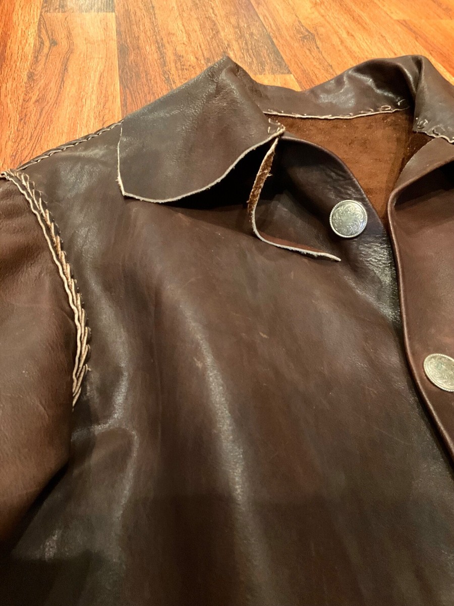 1960's HAND MADE LEATHER JACKET Brown 1800s Trapper XXXL Tall